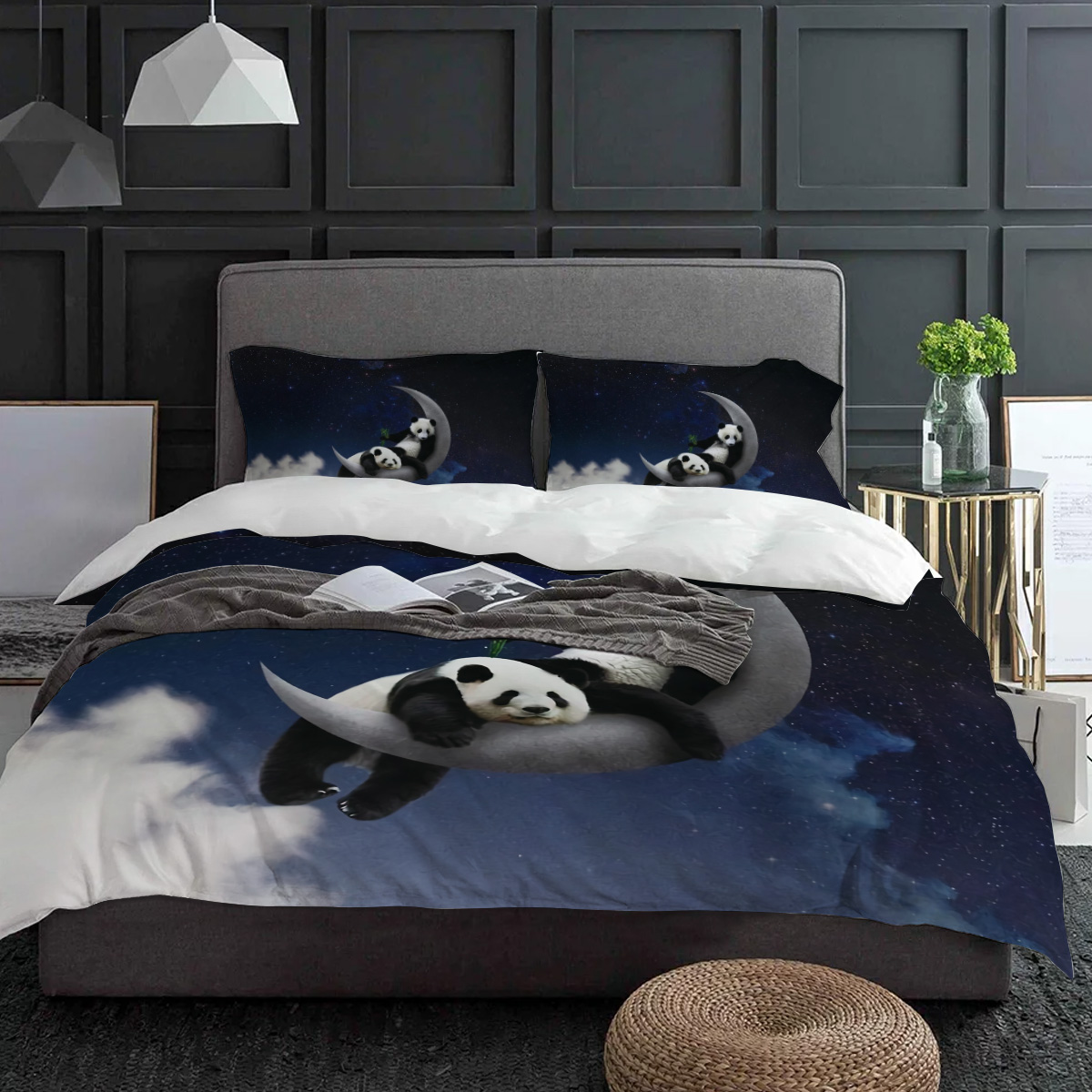 Moon Night Sky Panda Bamboo St - Home Textiles Bedding บทวิจารณ์และราคา