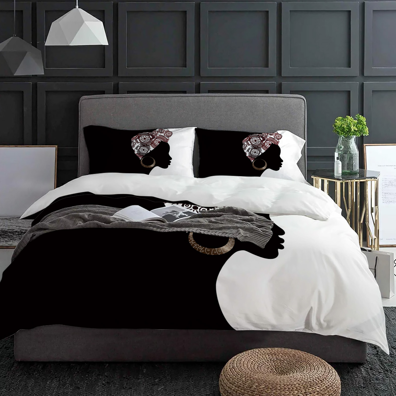 Black Woman Black White Beddin - Home Textiles Bedding บทวิจารณ์และราคา
