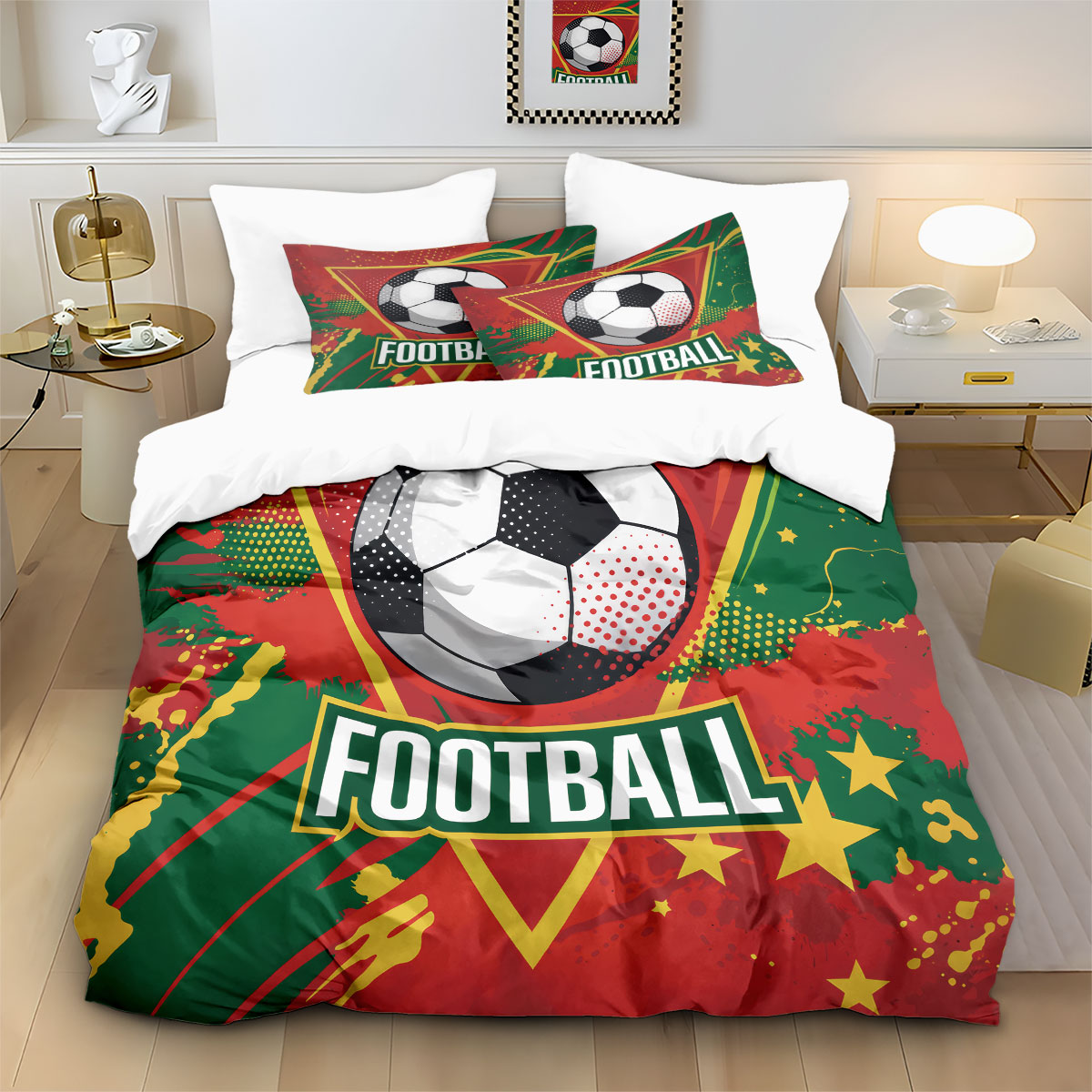 Soccer Football Print Duvet Co - Home Textiles Bedding บทวิจารณ์และราคา